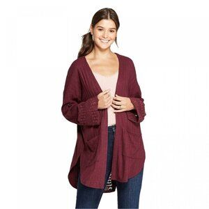 Xhilaration Open Cardigan Sweater Women’s Size‎  Medium Burgundy Lace Details